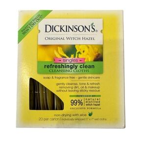 2 x Dickinson's Refreshingly Clean Cleansing Single Cloths 20 Count Witch Hazel